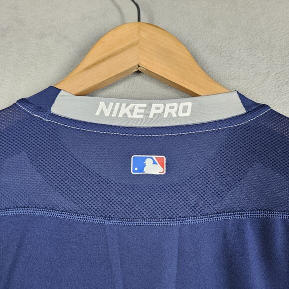 Nike Pro MLB Dri-Fit Shirt Mens Large Gray Blue 3/4 sleeve Under Shirt Raglan - Picture 7 of 11